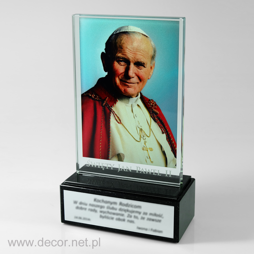 Statuetka - Jan Paweł II - zdjęcie na szkle - Wizerunek Świętego